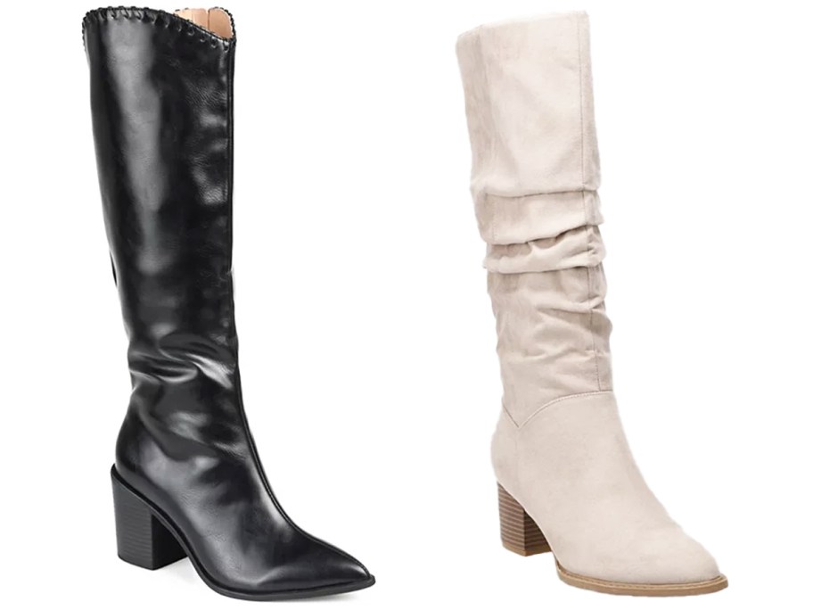black and white knee high boots