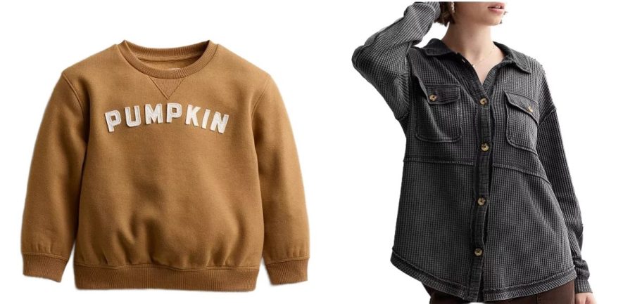 Stock images of toddler sweatshirt and woman wearing a shacket