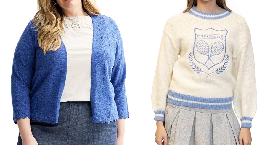women in blue and white sweaters