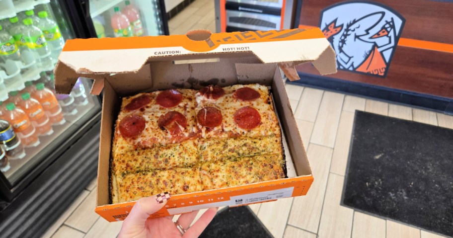 Little Caesars Detroit Style Slices-N-Stix in a pizza box