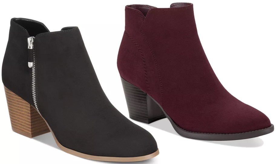 black and maroon booties
