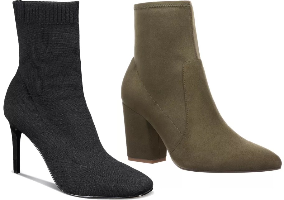 black and green heeled boots