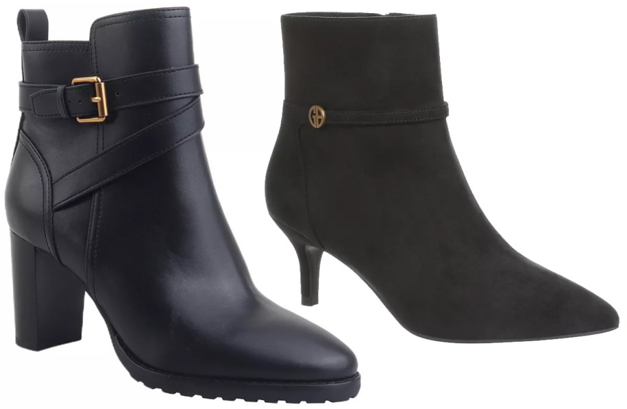 two black heeled boots