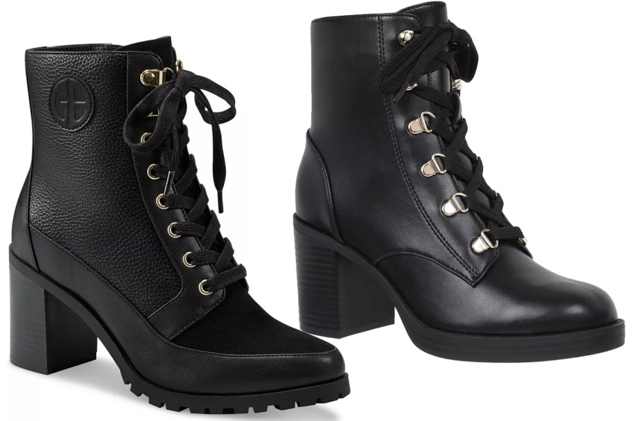 two black heeled boots
