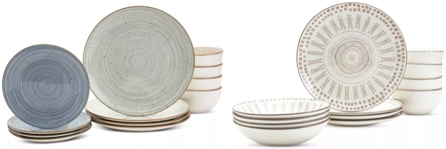 two grey dinnerware sets