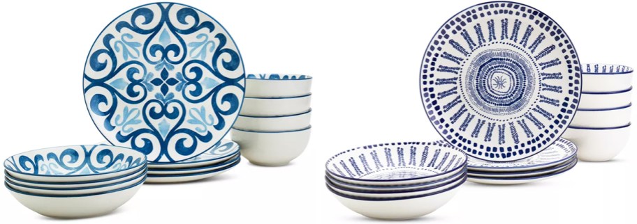 two white and blue dinnerware sets