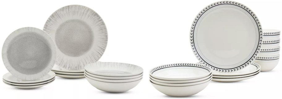two grey dinnerware sets