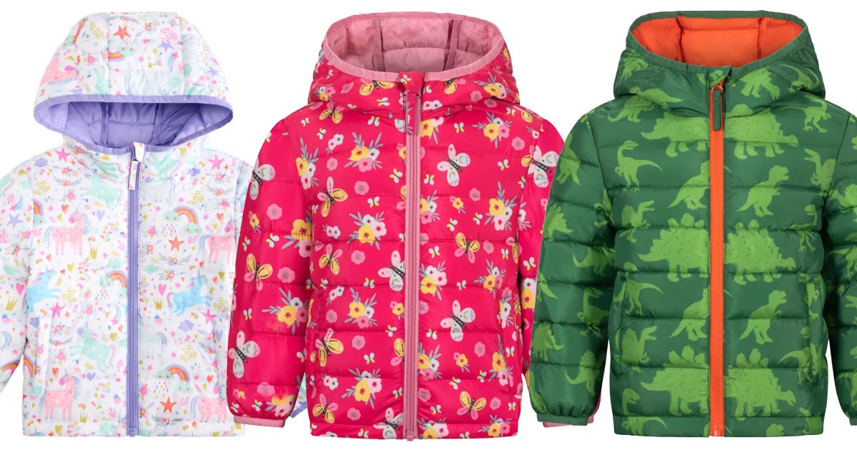 Boys and girls patterned puffer jackets
