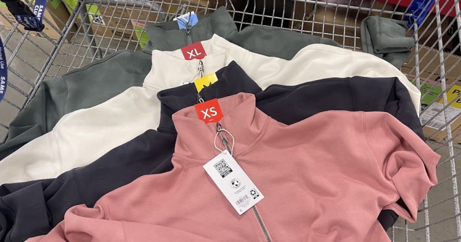 member's mark sandwash quarter zip pullover jackets in 4 colors in sam's club cart