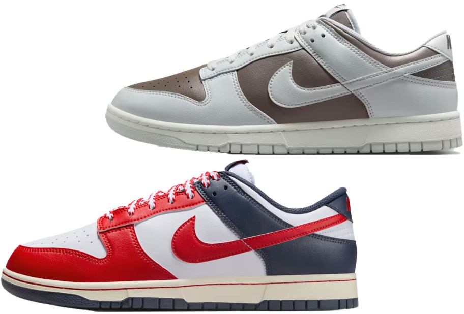 red/blue and grey/silver nike sneakers