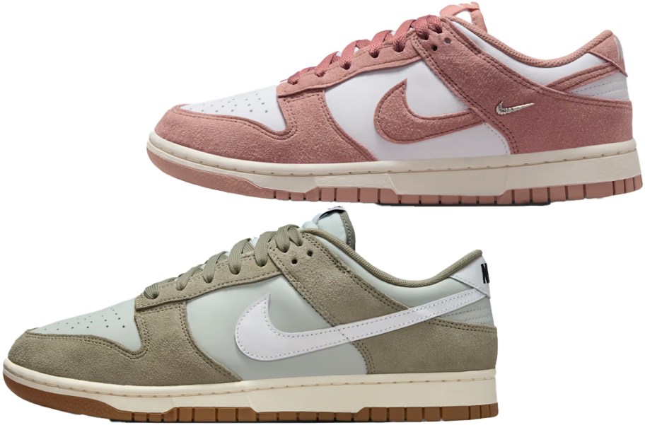 green and pink suede nike sneakers