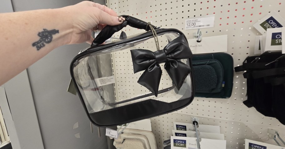 open story clear toiletry pouch with bow charm in store