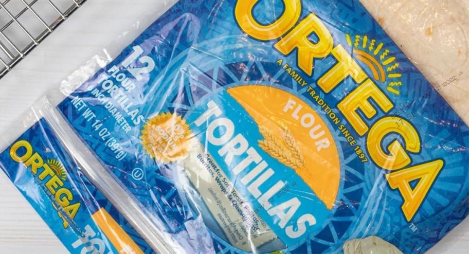 bag of Otega tortilla next toa. wire rack