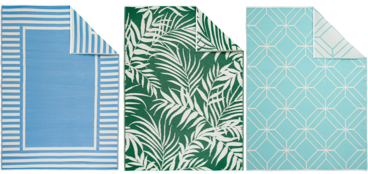Three different outdoor rugs