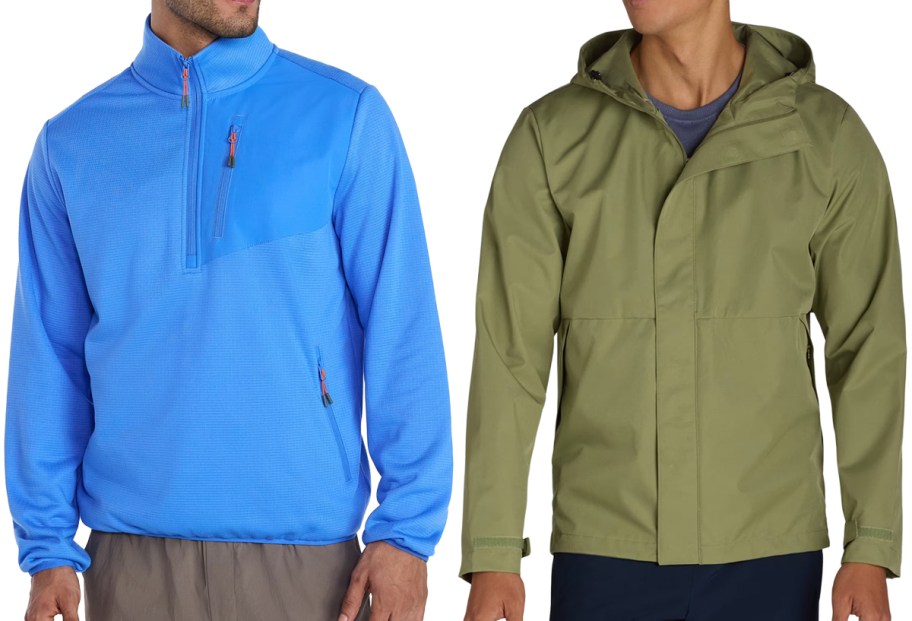 Ozark Trail Men's Quarter Zip Grid Fleece Jacket and Hooded Rain Jacket