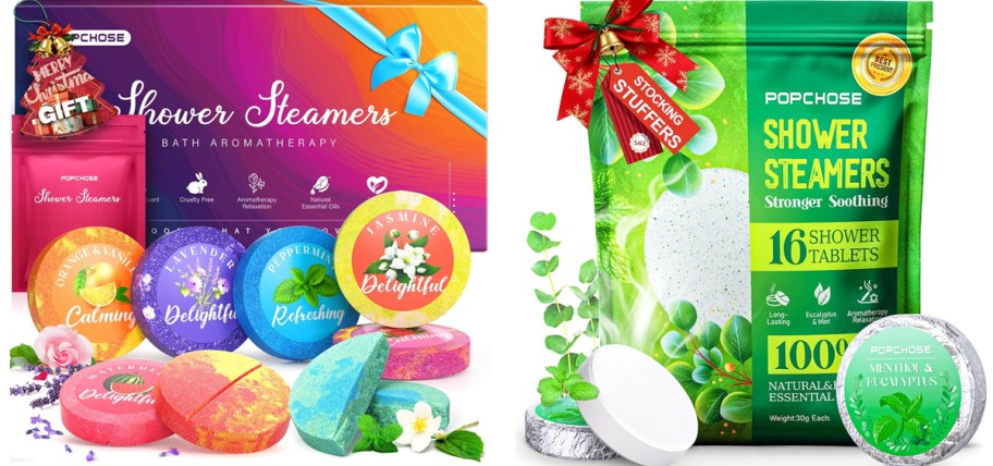 two sets of shower steamer tablets