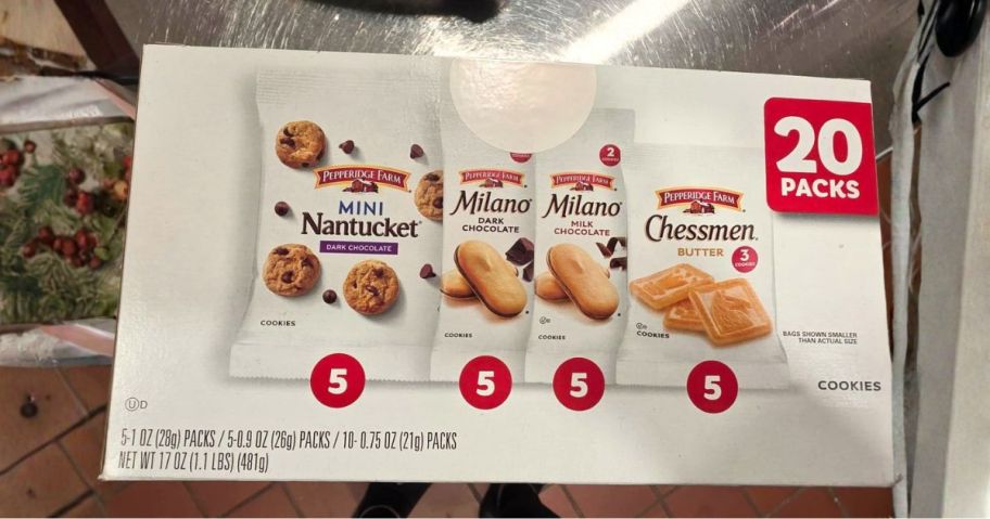 Pepperidge Farm Cookies 20-Count Variety Pack on counter