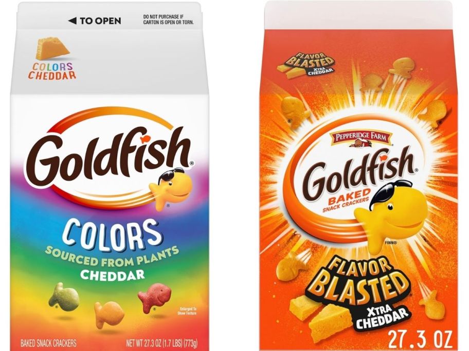 Stock images of two cartons of Pepperidge Farms Goldfish Crackers