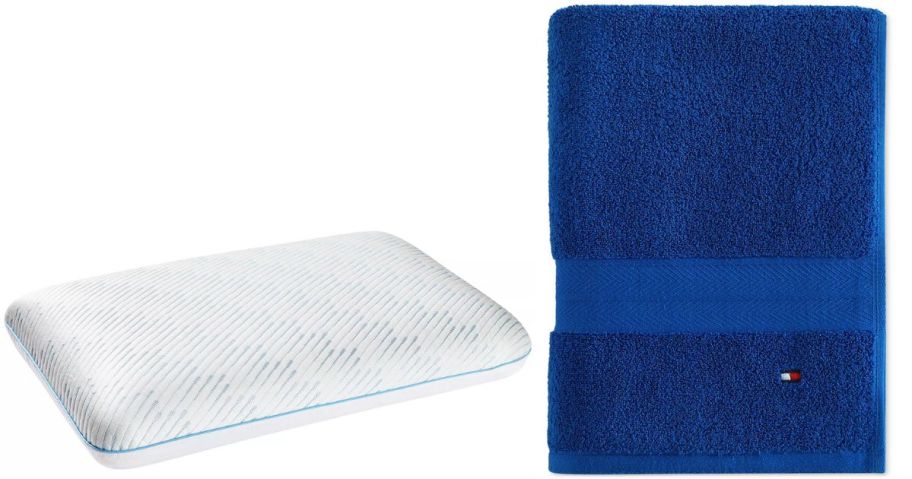 Pillow and blue towel