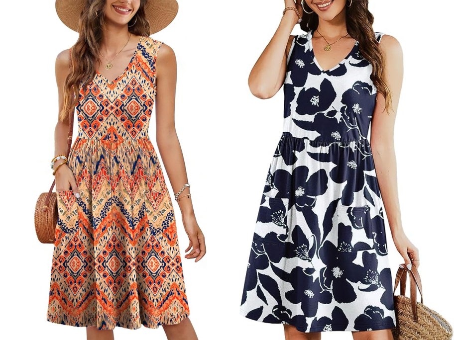 Rumia Women's Sleeveless Dress w- Pockets in 2 patterns