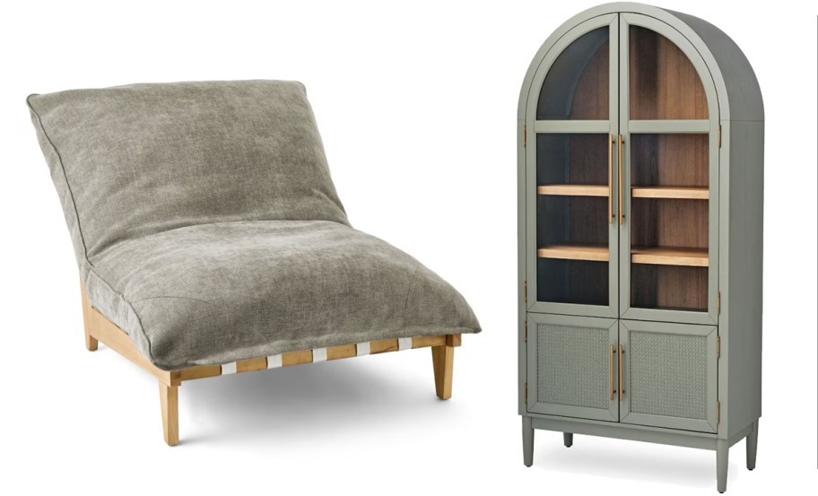 Accent chair and arched storage cabinet