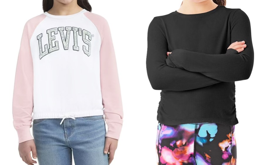 two girls in pink and black long sleeve tops