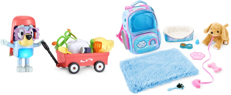 dress-up bluey and dog carrier backpack playsets
