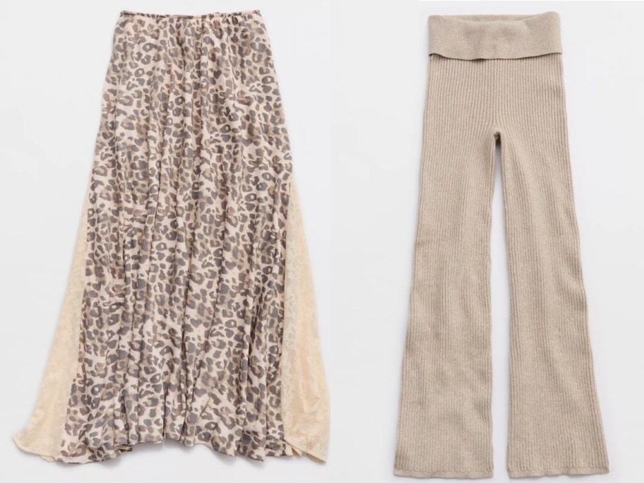 Satin Maxi Skirt and Aerie Late Night Foldover Pant