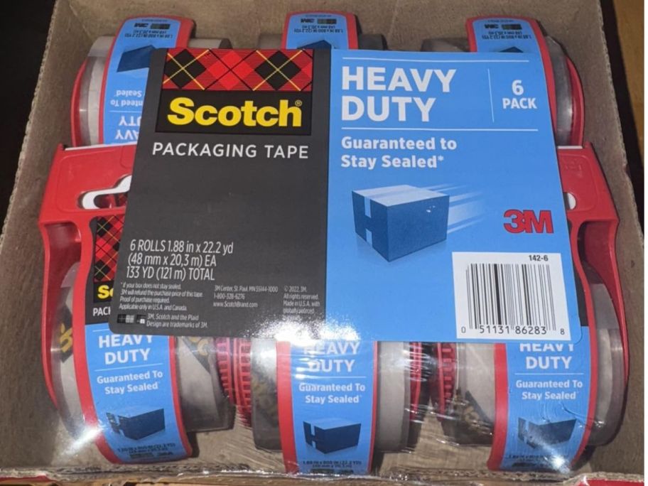 Scotch tape 6 pack inside of its box