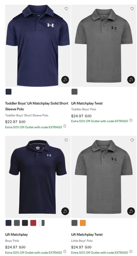 screenshot of polo shirts