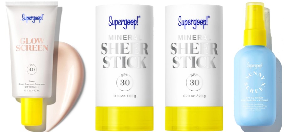 Supergoop! Sunscreen products in a row
