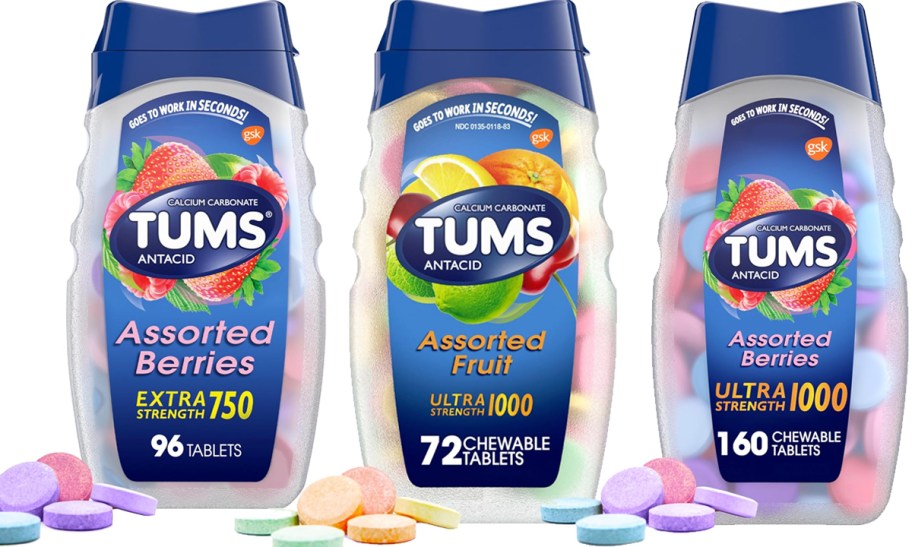 three bottles of TUMS in a row