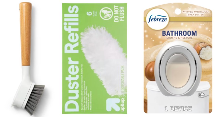 dish brush, duster refill and air freshener