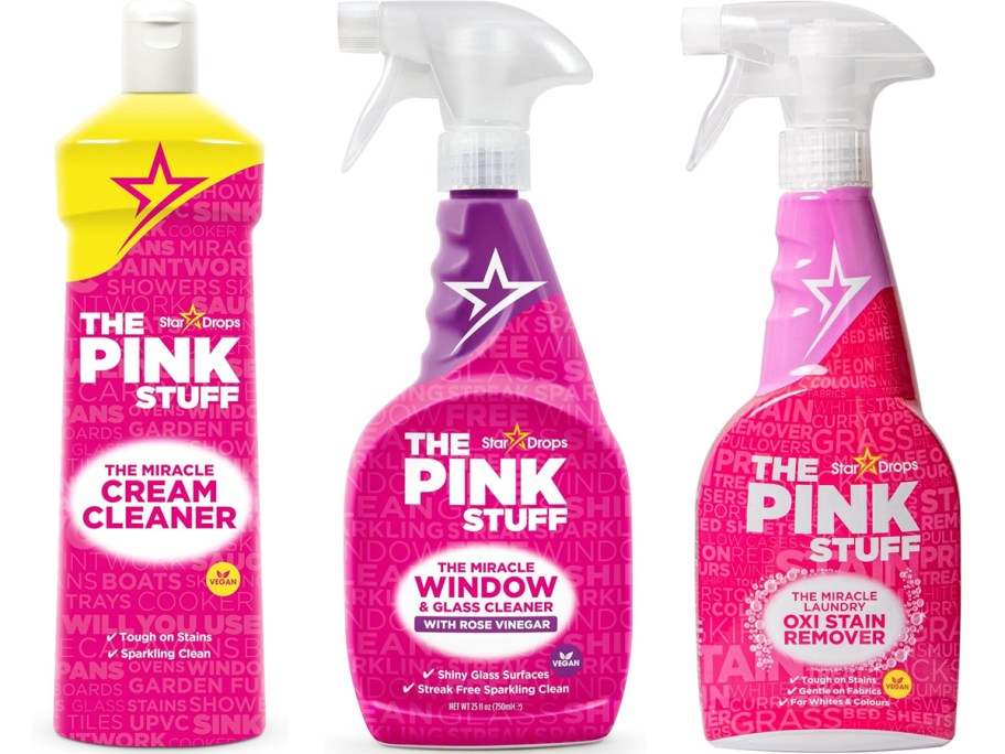 3 bottles of The Pink Stuff cleaners