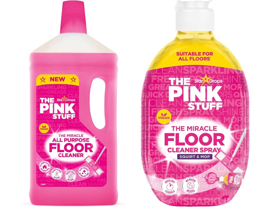 two bottles of The Pink Stuff floor cleaners