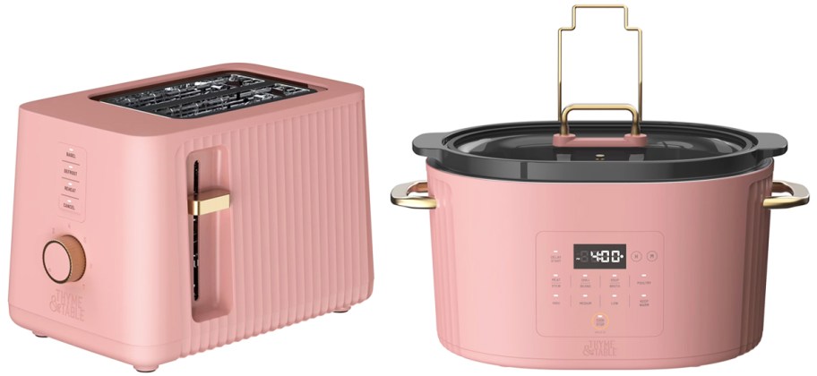 pink toaster and slow cooker