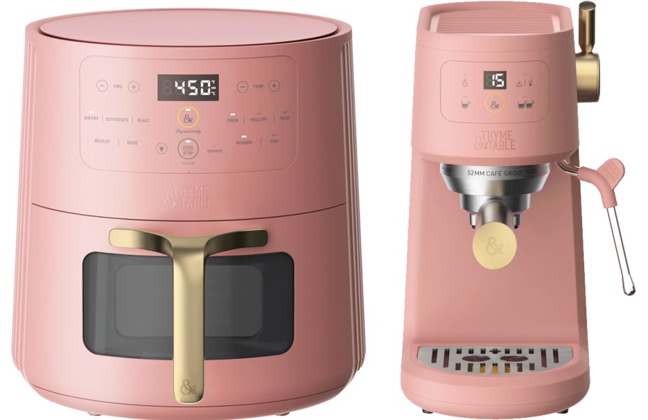pink air fryer and espresso machine