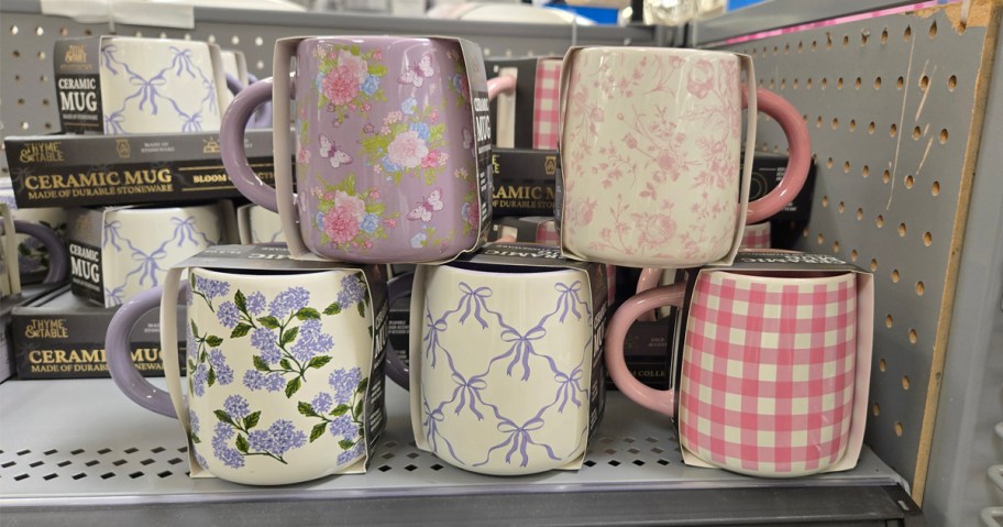 Thyme & Table Mugs in store on a shelf