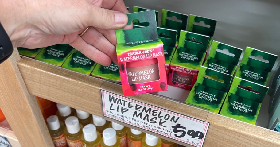 Trader Joe's Watermelon Lip Mask in hand