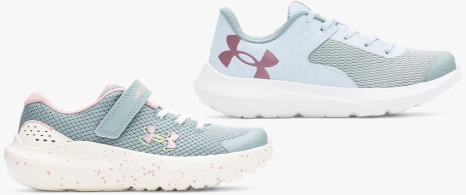 two blue under armour running shoes