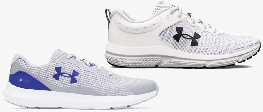 light grey and white under armour running shoes