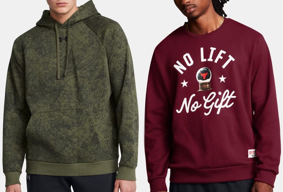 Under Armour Men's Rival Fleece Camo Hoodie, Project Rock Red One No Lift No Gift Crew Fleece