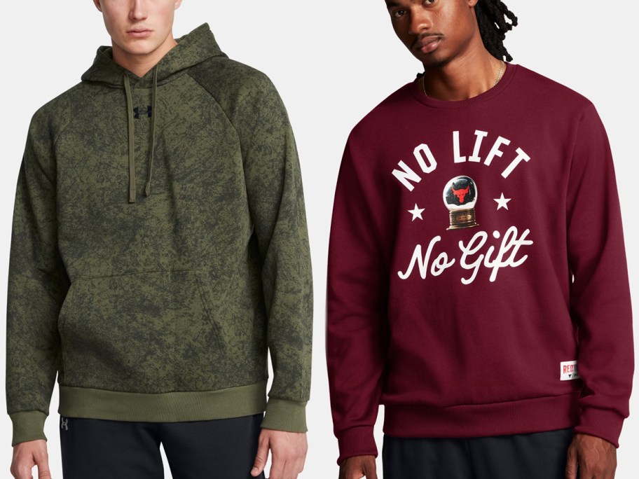 Under Armour Men's Rival Fleece Camo Hoodie, Project Rock Red One No Lift No Gift Crew Fleece