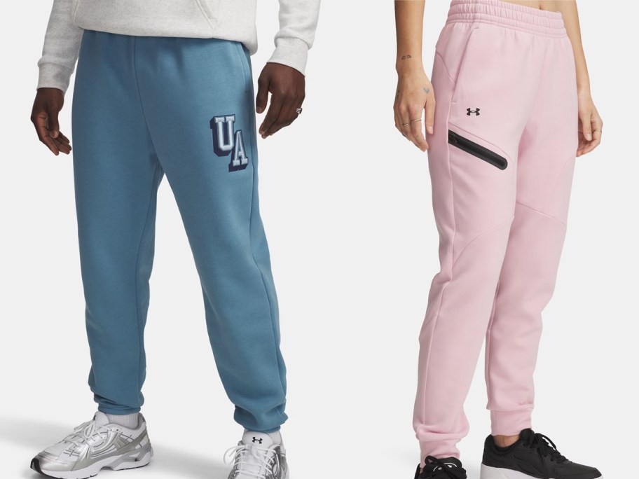 Under Armour Men's UA Icon Fleece Graphic Pants, Women's UA Unstoppable Fleece Joggers