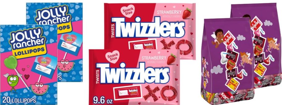 Stock images of Valentine's Jolly Rancher Lollipops, Twizzlers and Assorted Hershey's & Reese's Candy