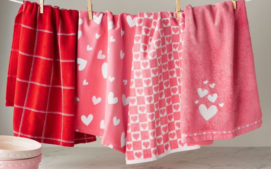 clothing line with valentines day kitchen towels