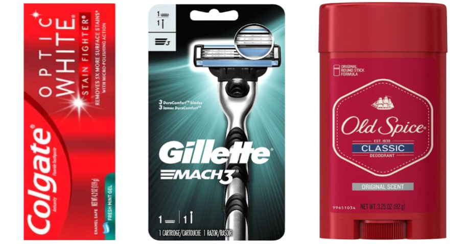toothpaste, razor and deodorant