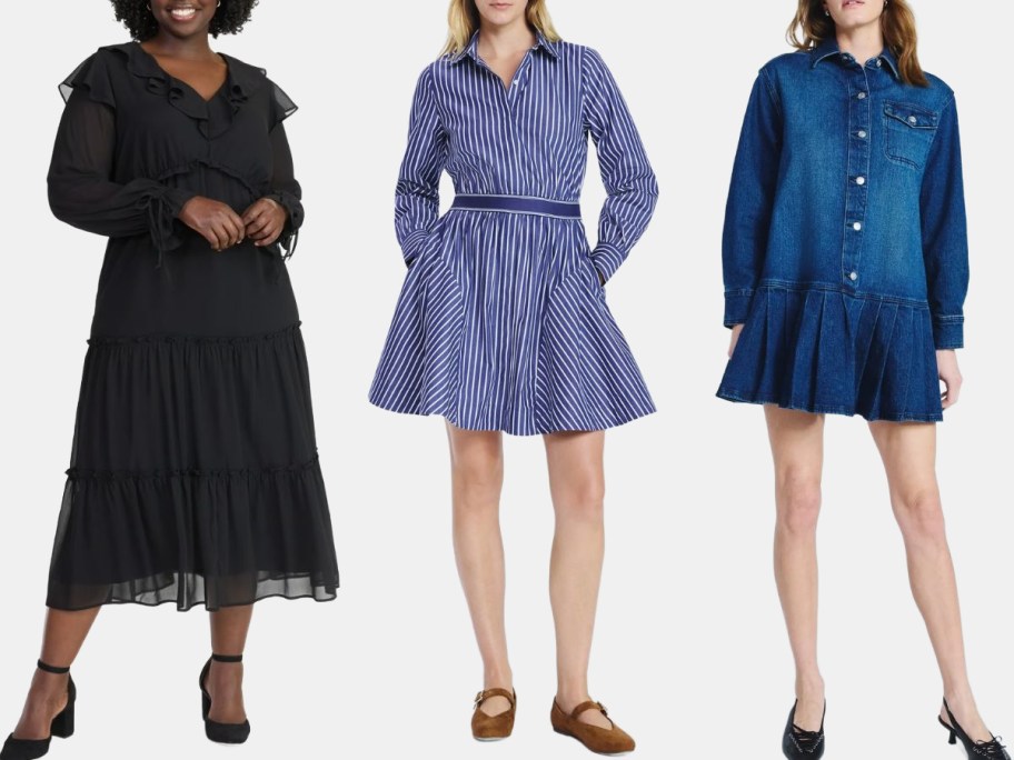 Stock images of 3 women wearing Walmart dresses