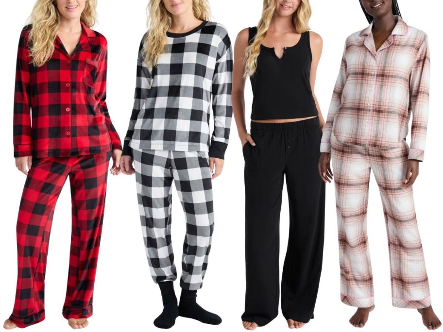 4 women wearing pajamas with long pants
