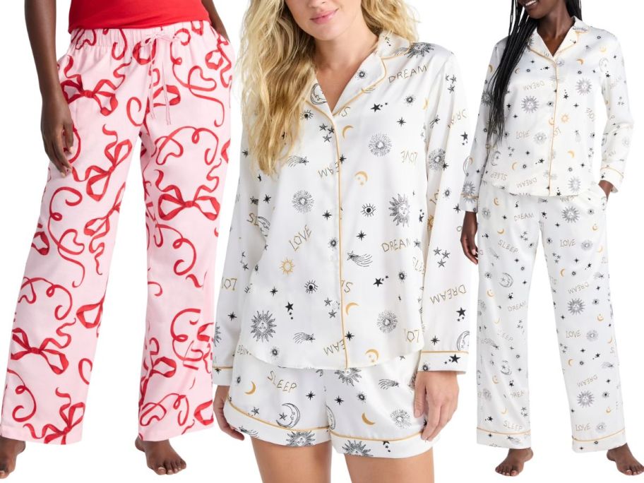 3 women wearing pajamas